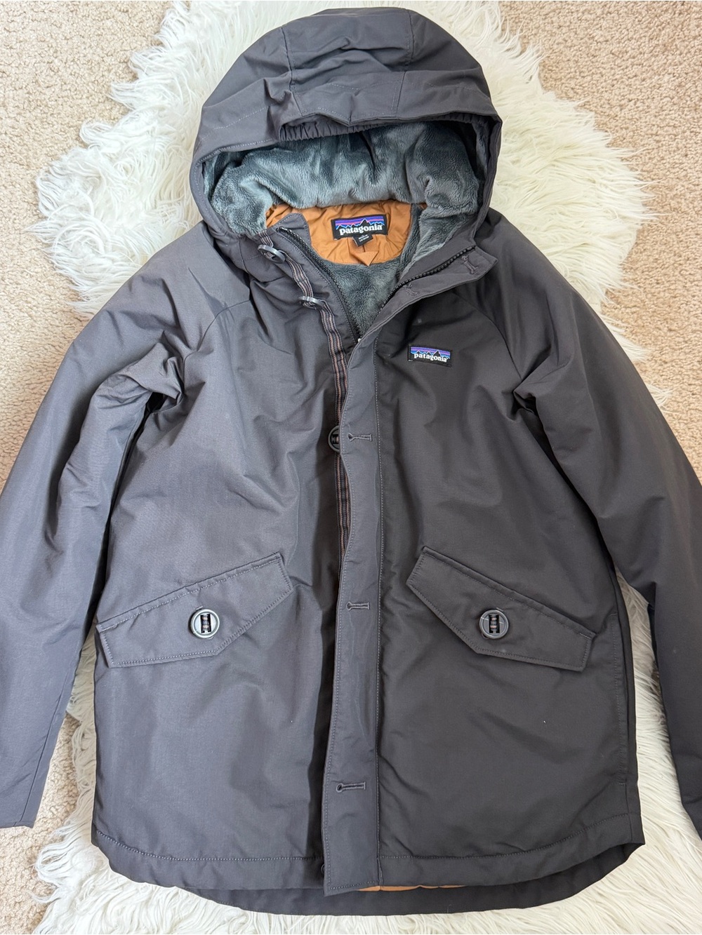 NWOT Patagonia Big Boy Youth Dark Gray Hooded Parka Jacket XL 14